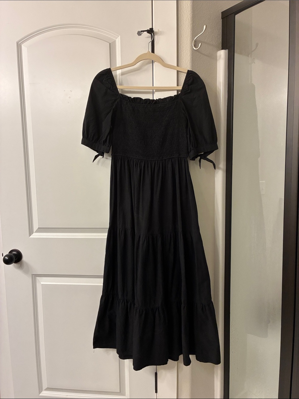 Black Midi Dress with Puff Sleeves - Women Dresses Midi - Picture 2 of 2